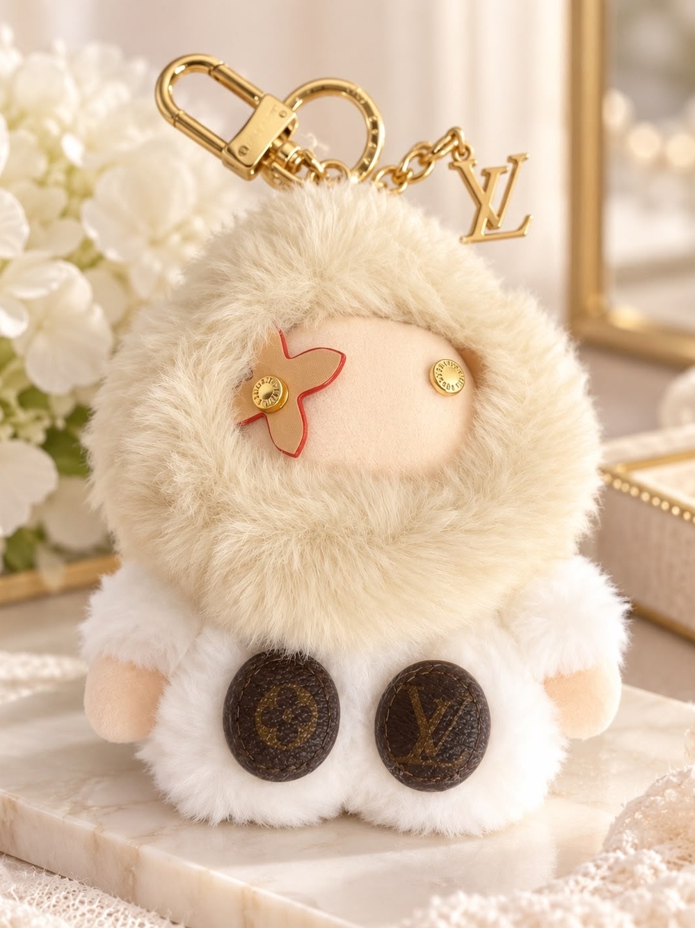 Beige Plush Charm Keychain for Kids